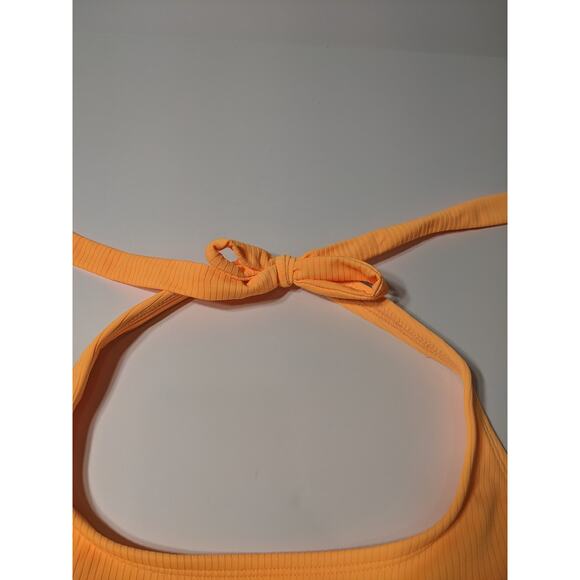 Xhilaration Halter Bralette Orange XS Ribbed Neck Tie Bikini Top Swimsuit Beach - Picture 4 of 8